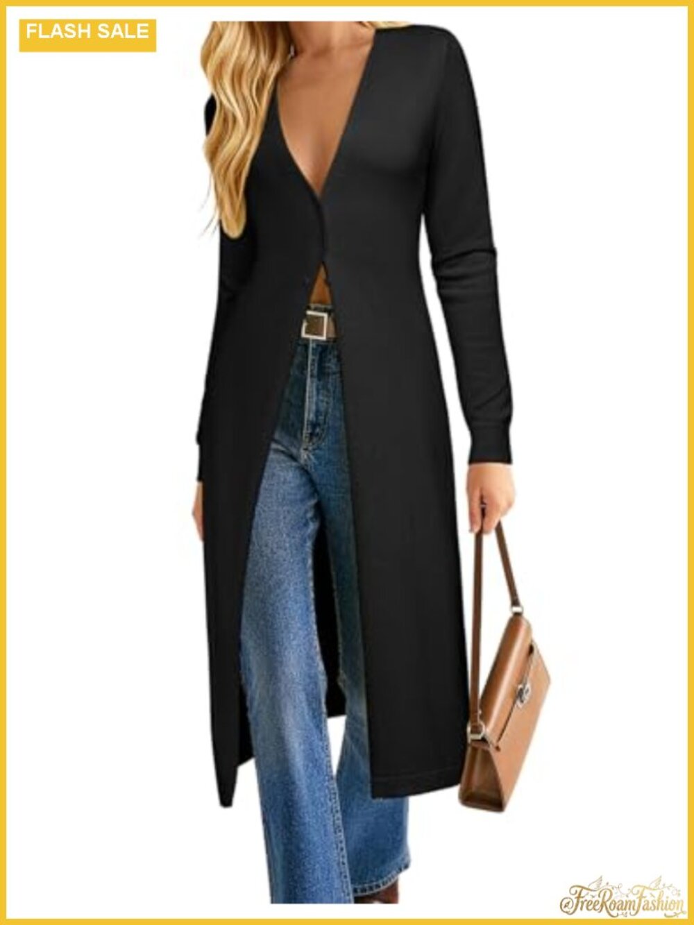 Womens Long Cardigan Lightweight Knit Duster Button Up